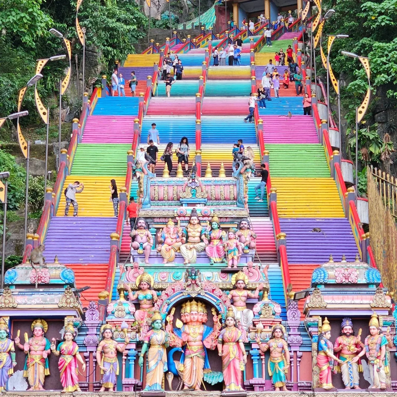 The colourful steps and limestone setting of Batu Caves
